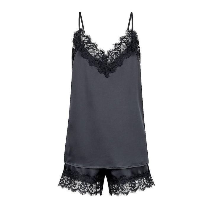 Satin Personalised Lace Camisole Set - Black