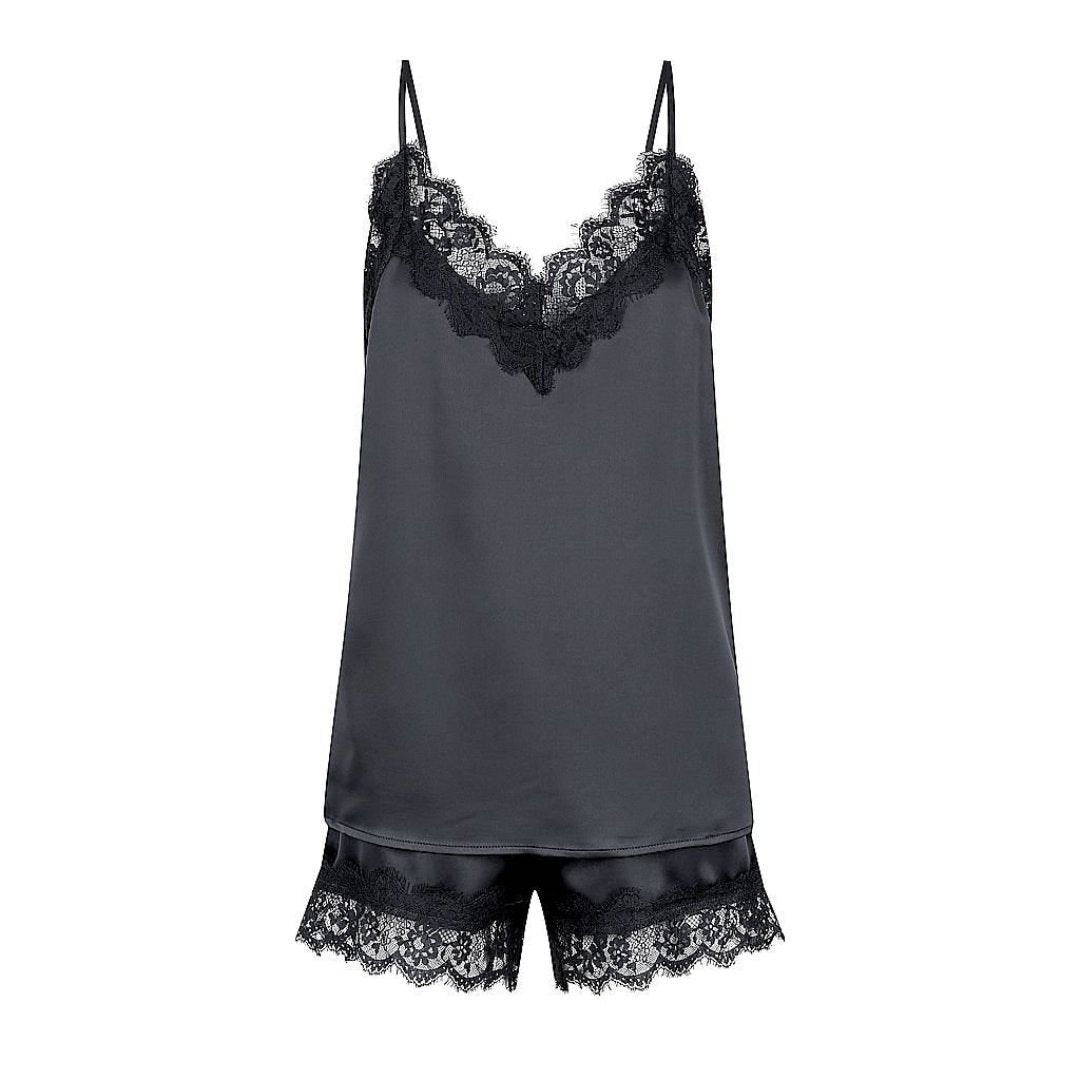 Satin Personalised Lace Camisole Set - Black