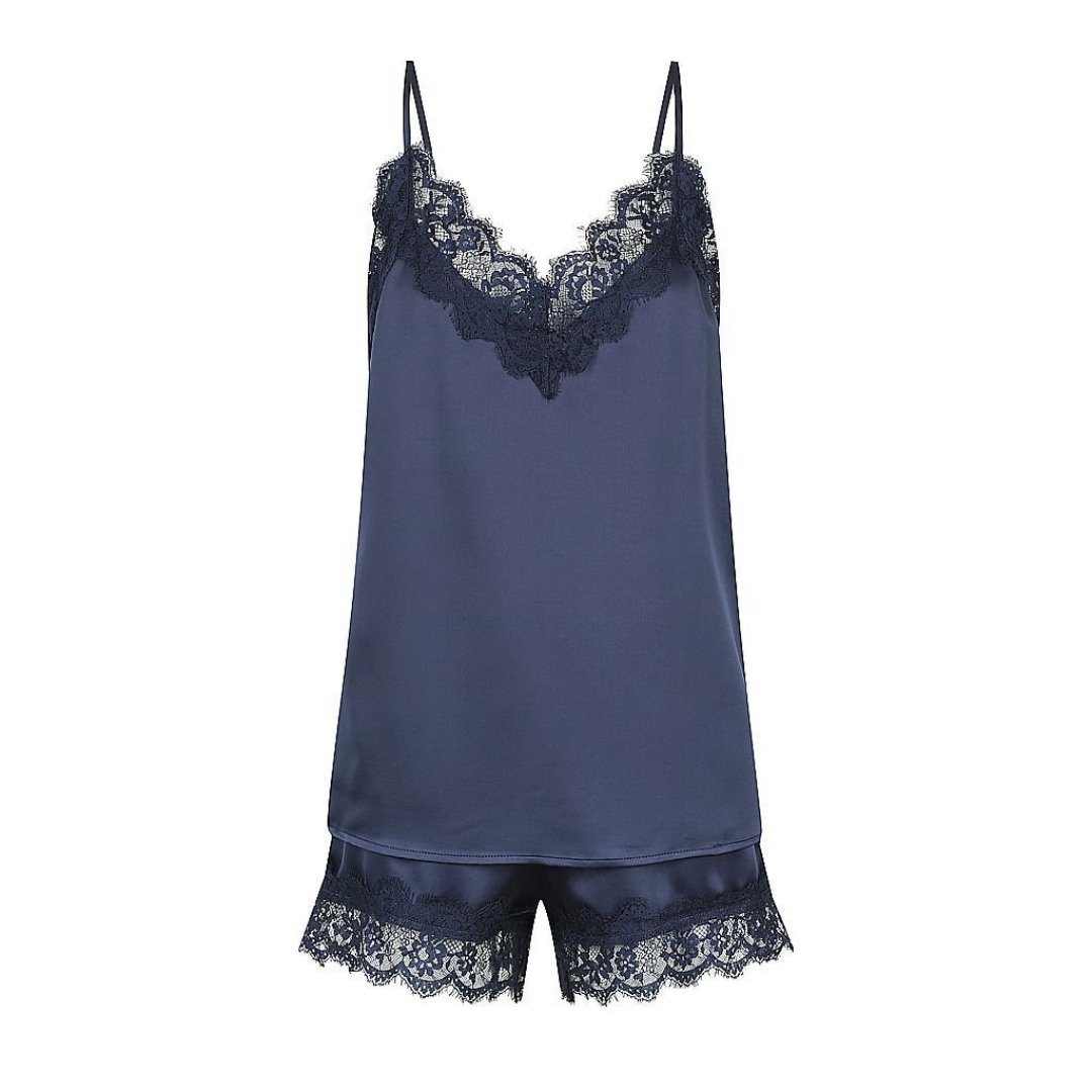 Satin Personalised Lace Camisole Set - Navy