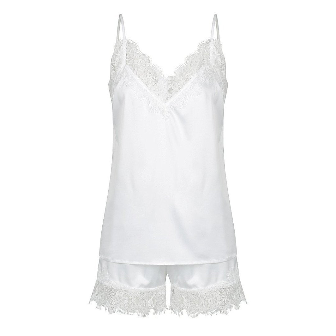 Satin Personalised Lace Camisole Set - White