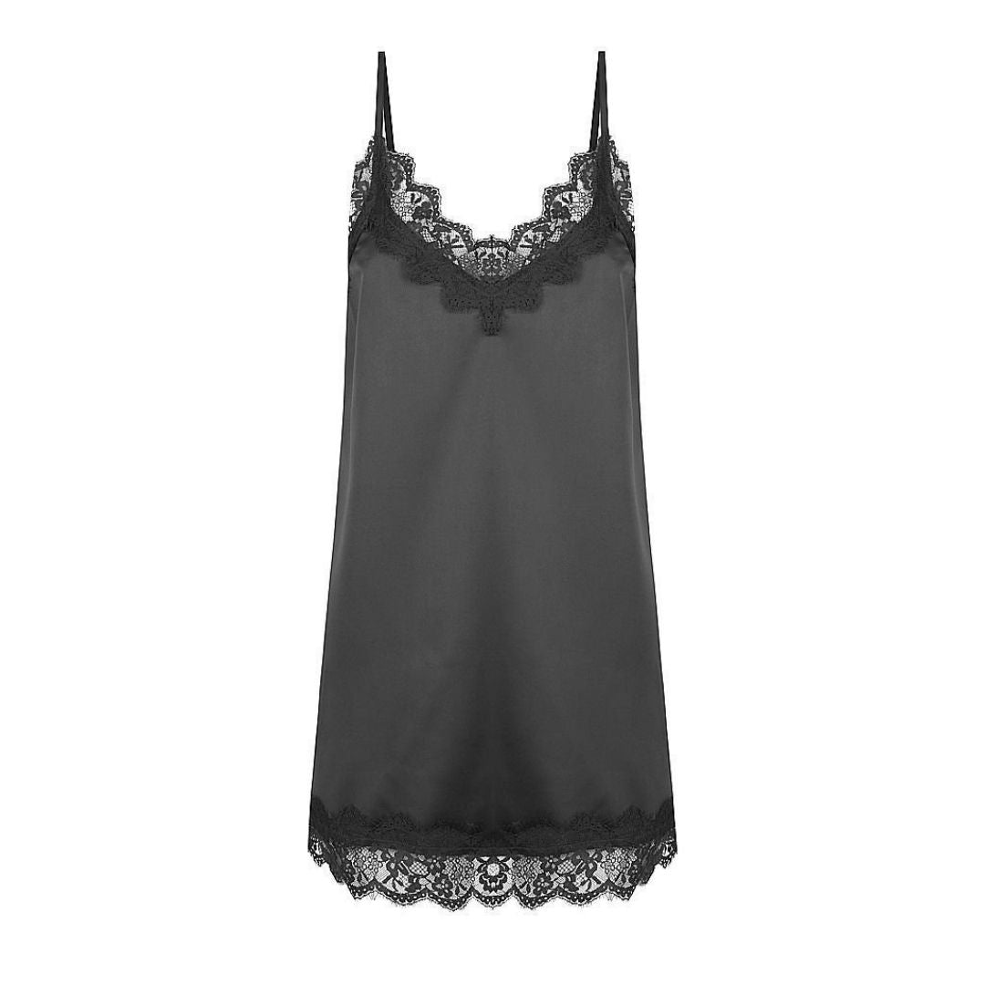 Satin Personalised Lace Slip Nightie - Black