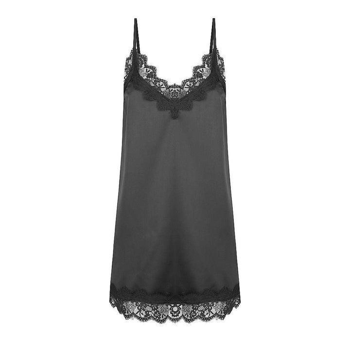 Satin Personalised Lace Slip Nightie - Black