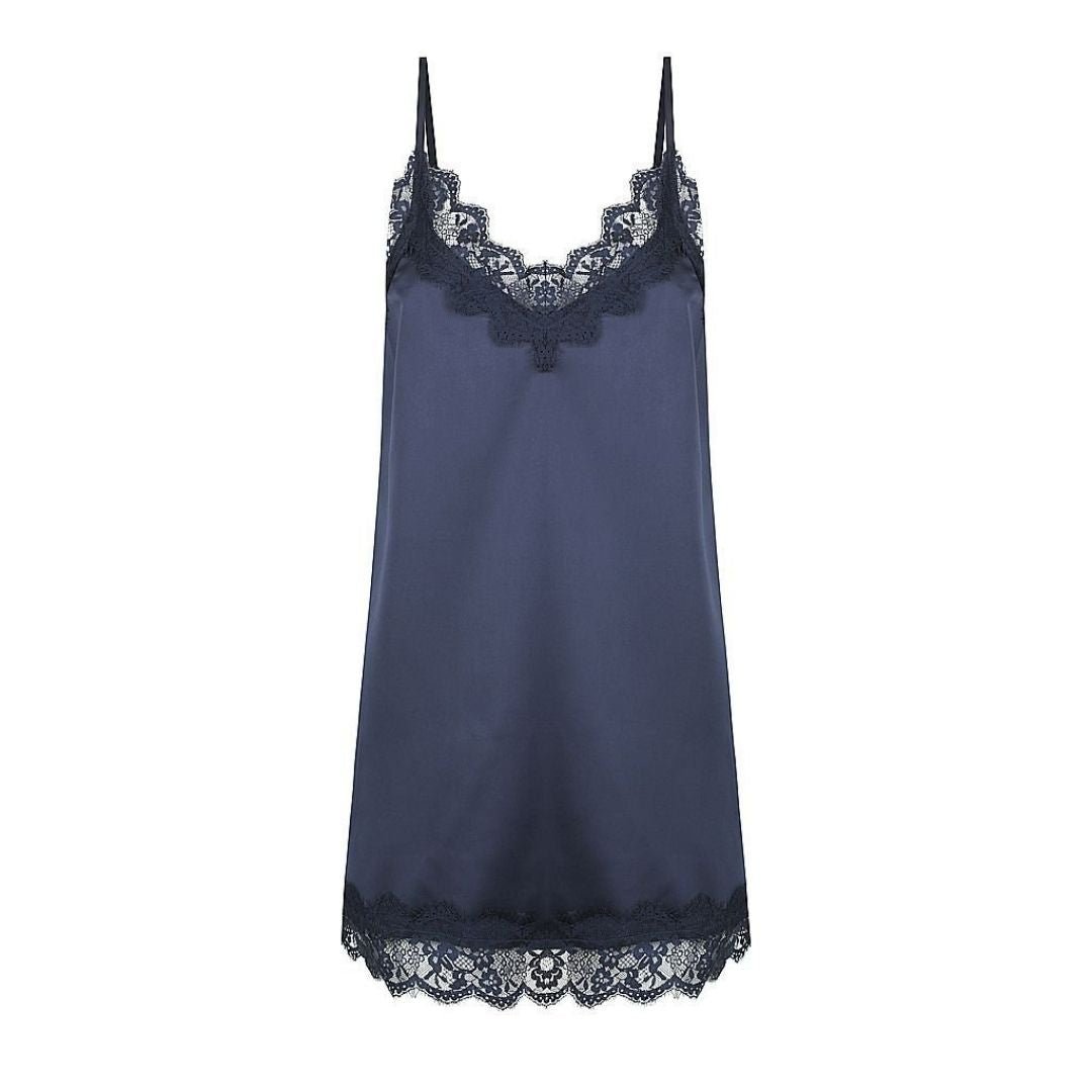 Satin Personalised Lace Slip Nightie - Navy