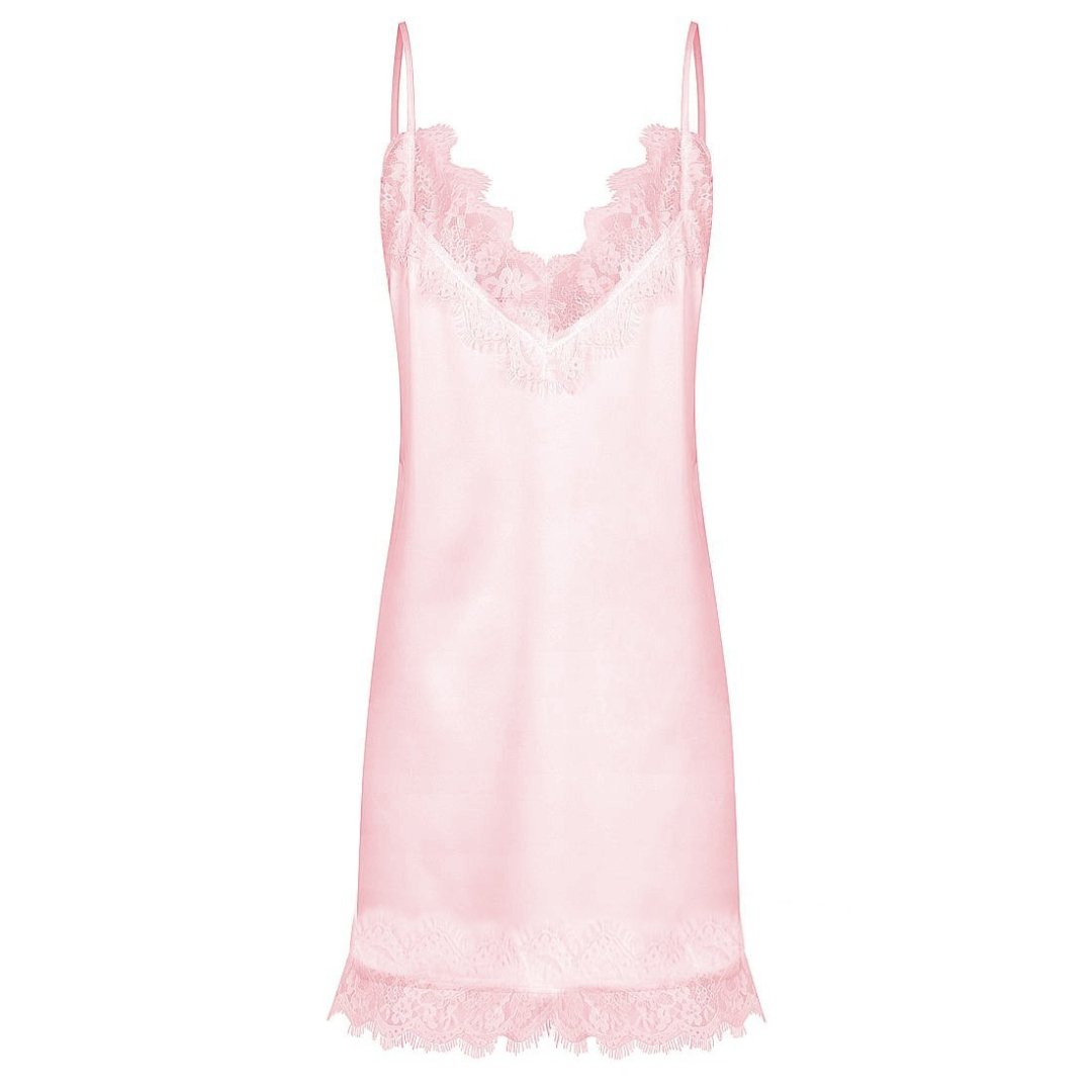 Satin Personalised Lace Slip Nightie - Pink