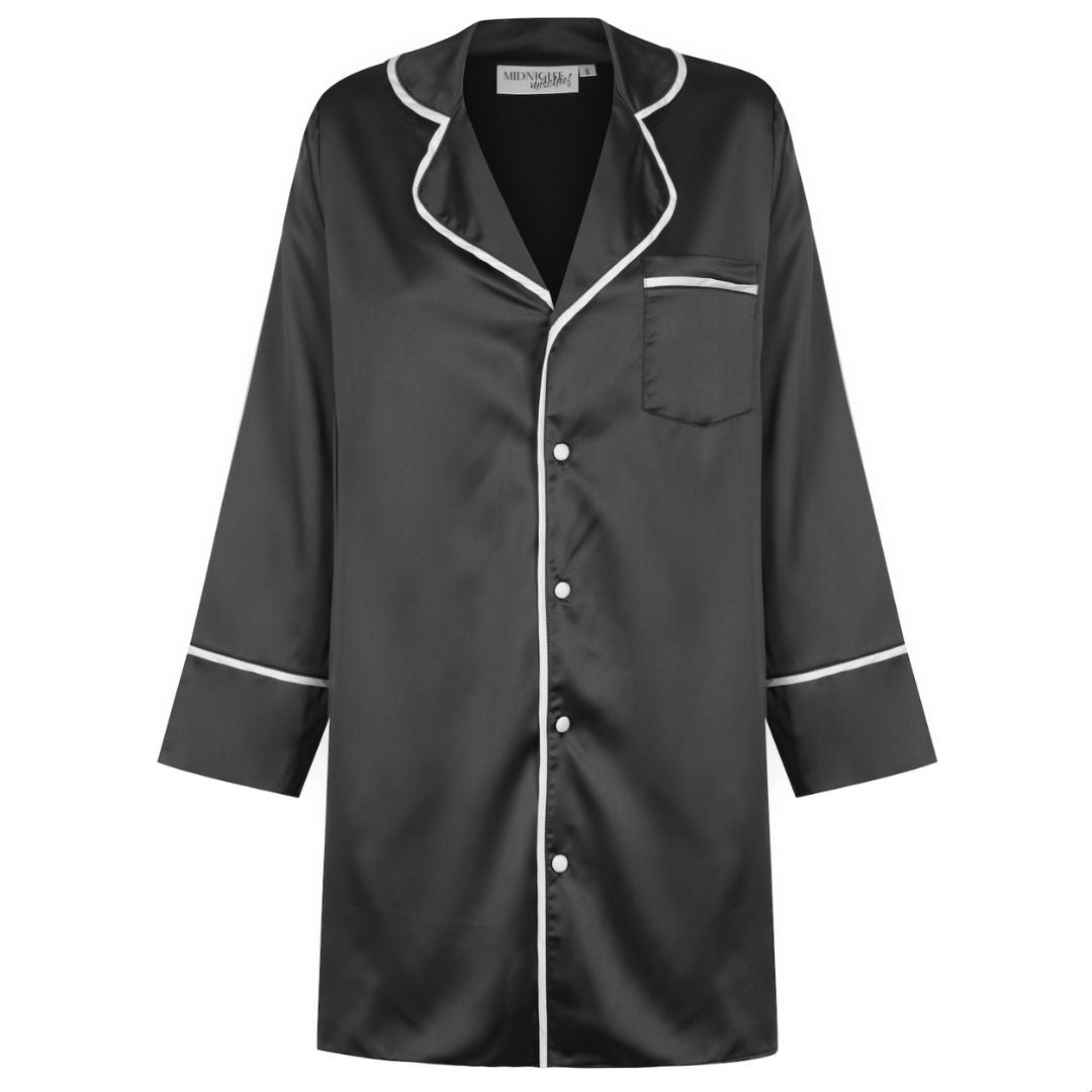 Satin Personalised Long Sleeve Boyfriend Shirt - Black/White