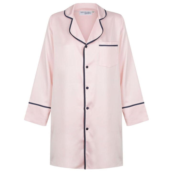 Satin Personalised Long Sleeve Boyfriend Shirt - Pink/Navy