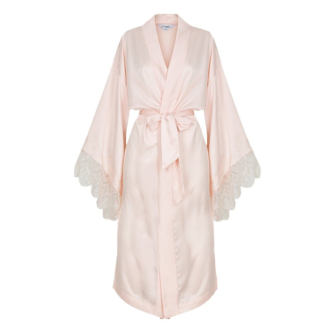 Satin Personalised Pink Lace Long Robe - Pink Lace Details