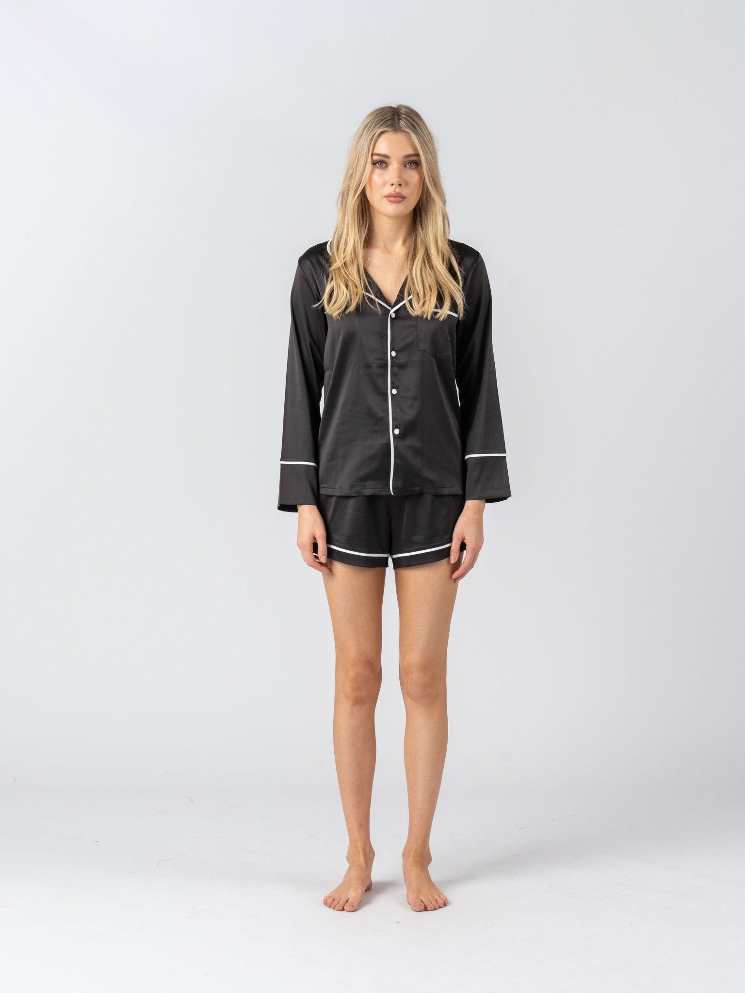 Black silk pyjamas personalised best sale