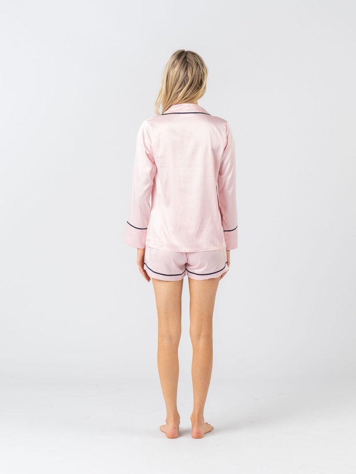 Satin Personalised Pyjama Set - Long Sleeve Pink/Navy