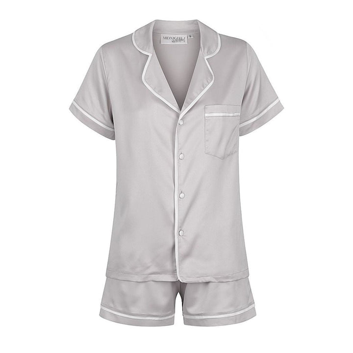 Satin Personalised Pyjama Set - Short Sleeve Grey/White