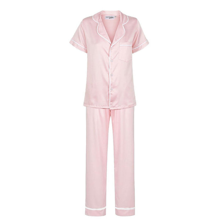 Satin Personalised Pyjama Set - Short Sleeve & Long Pants Bubble Gum Pink/White