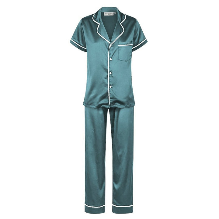 Luxe Personalised Pyjama Set - Short Sleeve & Long Pants Teal/White