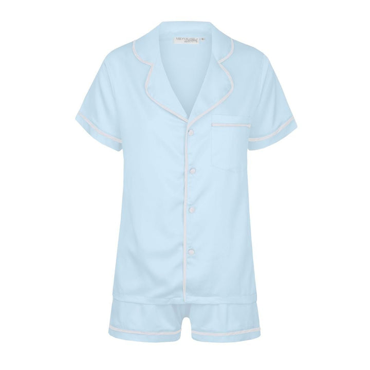 Satin Personalised Pyjama Set - Short Sleeve Pastel Blue/White