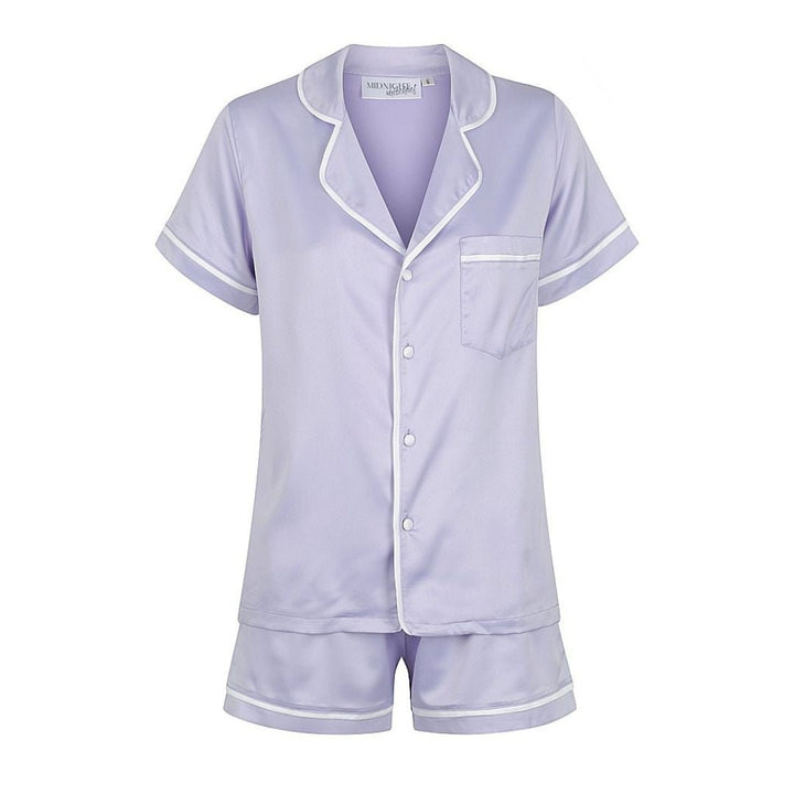Satin Personalised Pyjama Set - Short Sleeve Pastel Purple/White