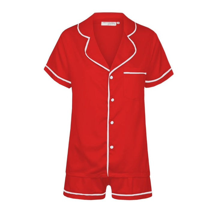 Satin Personalised Pyjama Set - Short Sleeve Red/White