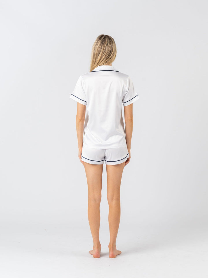 Satin Personalised Pyjama Set - Short Sleeve White/Navy