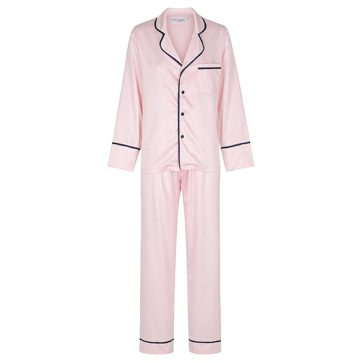 Satin Personalised Pyjama Winter Set - Long Sleeve & Long Pants Pink/Navy