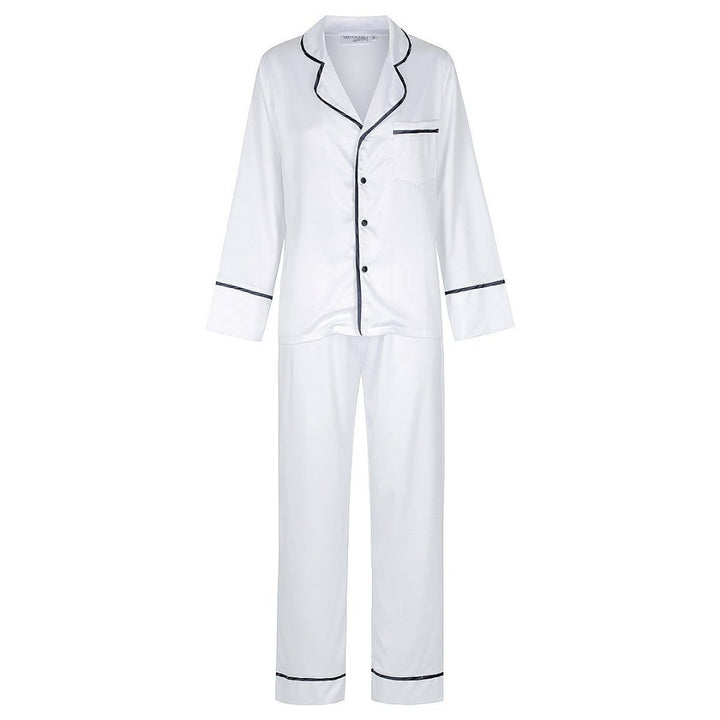 Satin Personalised Pyjama Winter Set - Long Sleeve & Long Pants White/Navy (Faulty/Final Sale)