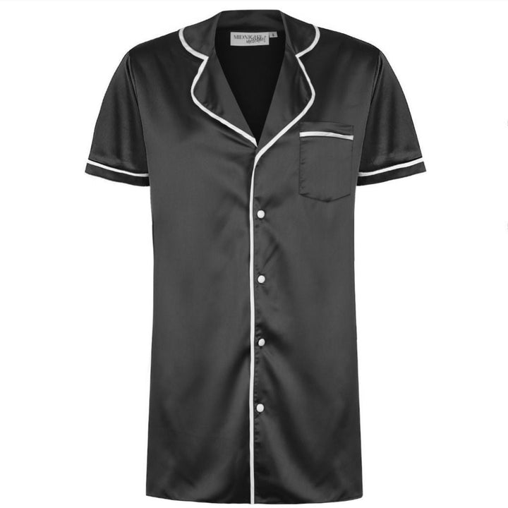 Satin Personalised Short Sleeve Boyfriend Shirt - Black/White