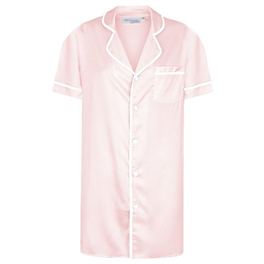 Satin Personalised Short Sleeve Boyfriend Shirt - Bubble Gum Pink/White