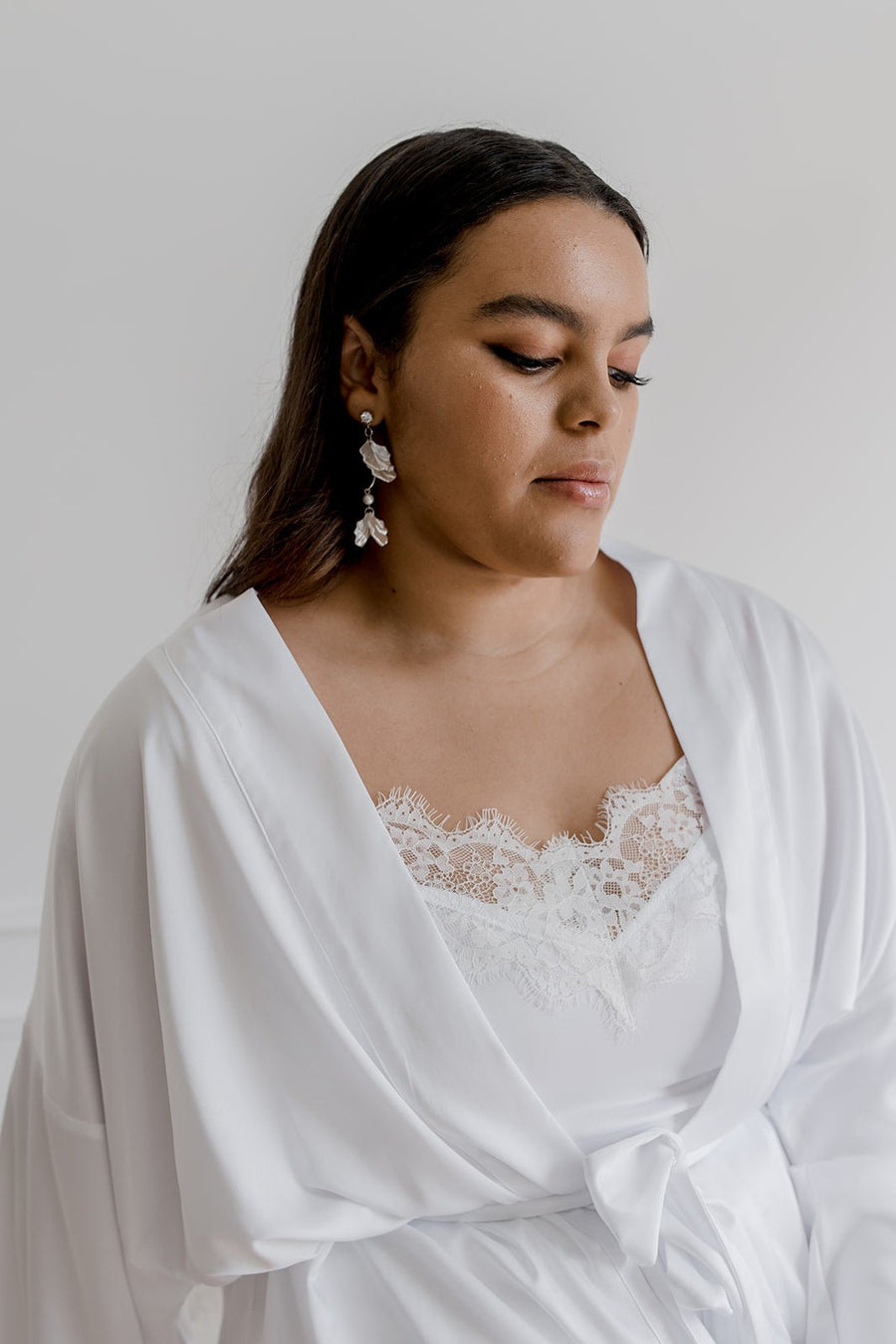 Satin Personalised White Lace Long Robe - White Lace Details – Midnight ...
