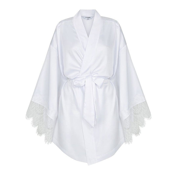 Satin Personalised White Lace Short Robe - White Lace Details