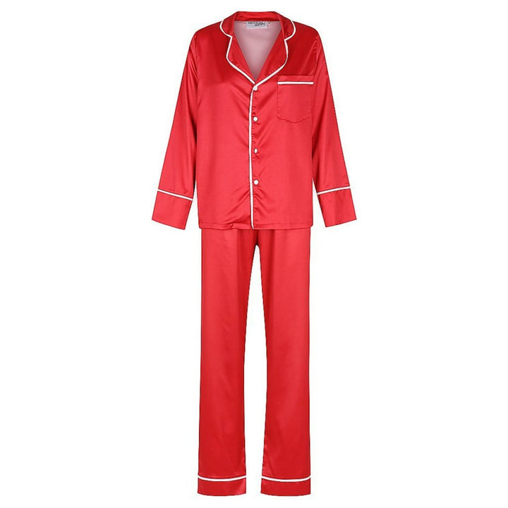 Satin Personalised Pyjama Winter Set - Long Sleeve and Long Pants Red/White