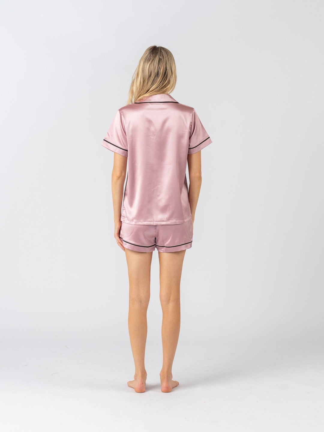 Satin Personalised Pyjama Set - Short Sleeve Blush Pink/Black