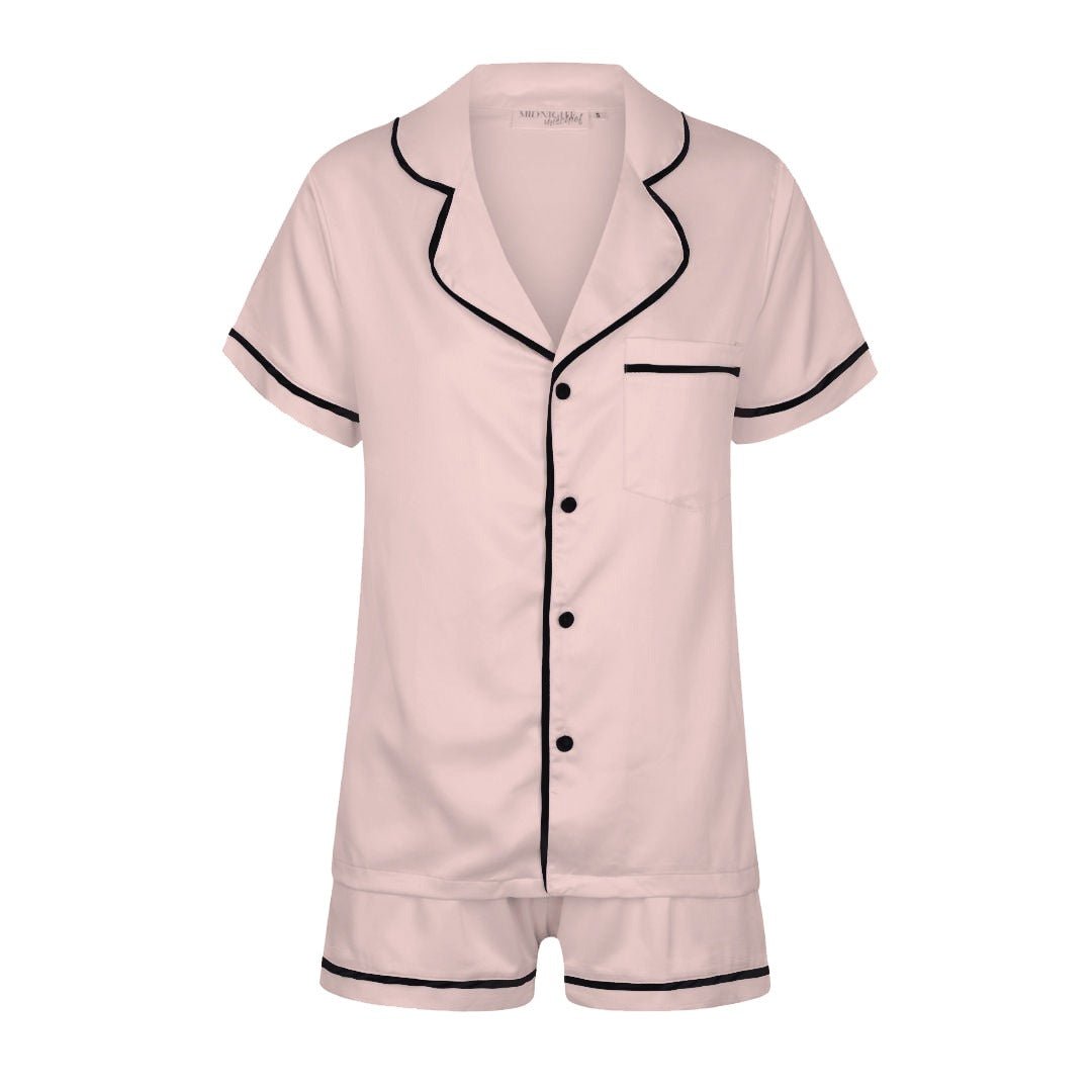 Satin Personalised Pyjama Set - Short Sleeve Blush Pink/Black