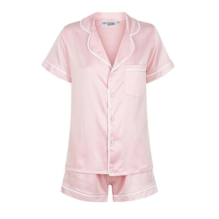 Satin Personalised Pyjama Set - Short Sleeve Bubble Gum Pink/White