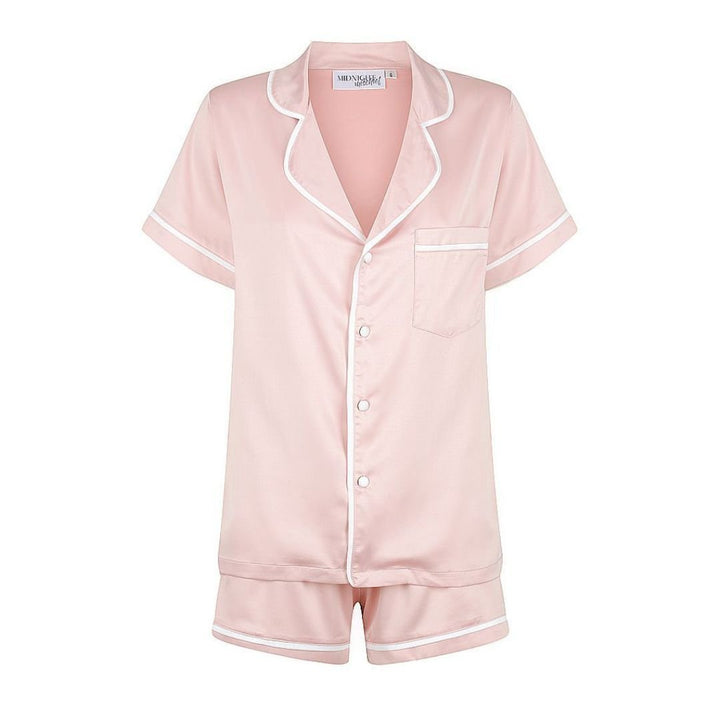 Satin Personalised Pyjama Set - Short Sleeve Dusty Pink/White