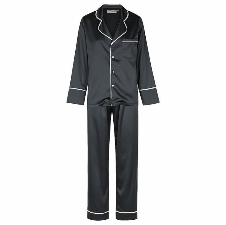 Satin Personalised Pyjama Winter Set - Long Sleeve & Long Pants Black/White