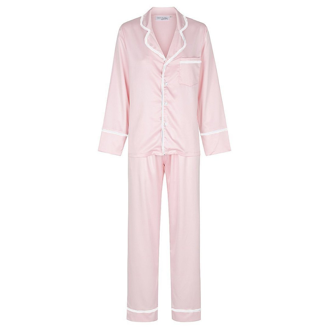 Satin Personalised Pyjama Winter Set - Long Sleeve & Long Pants Bubble Gum Pink/White