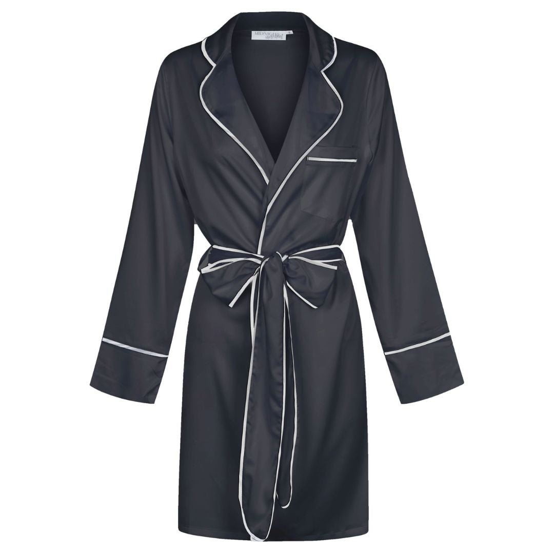 Satin Signature Personalised Robe - Black/White