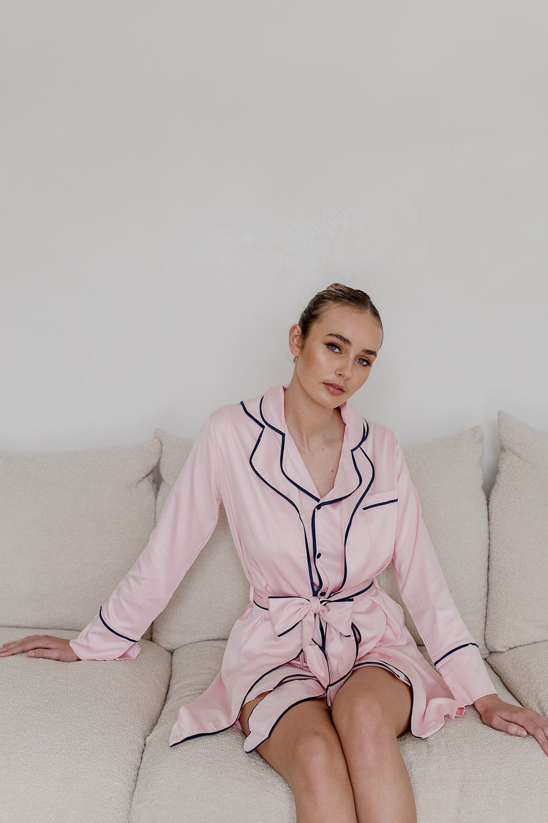 Satin Signature Personalised Robe - Pink/Navy (Faulty/Final Sale)