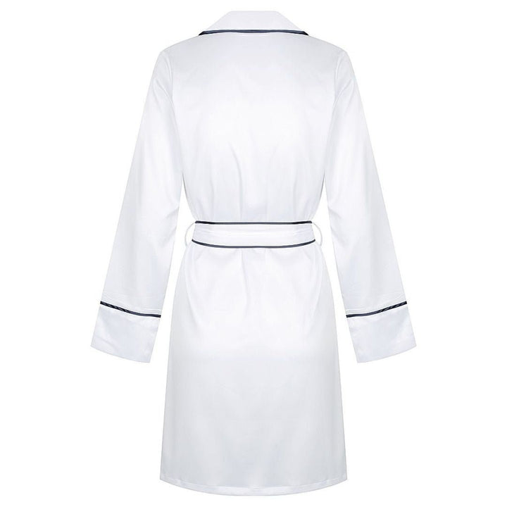 Satin Signature Personalised Robe - White/Navy (Faulty/Final Sale)