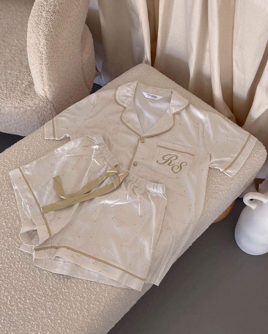 Limited Edition Astrology Satin Personalised Pyjama Set - Beige