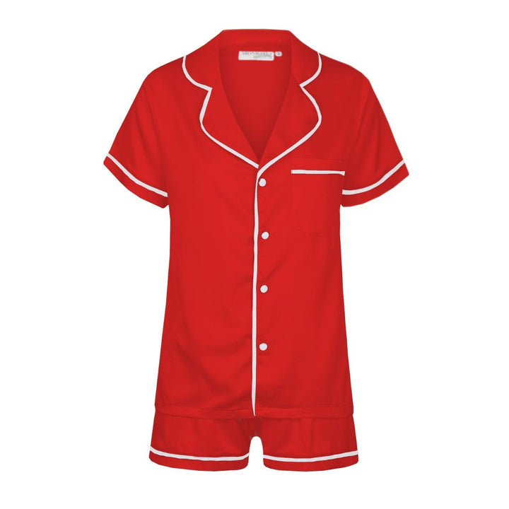 Men's Satin Personalised Pyjama Set - Short Sleeve Red/White