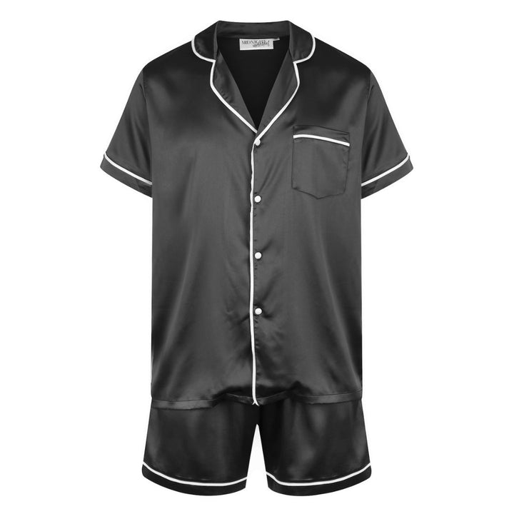 Men's Satin Personalised Pyjama Set - Short Sleeve Black/White