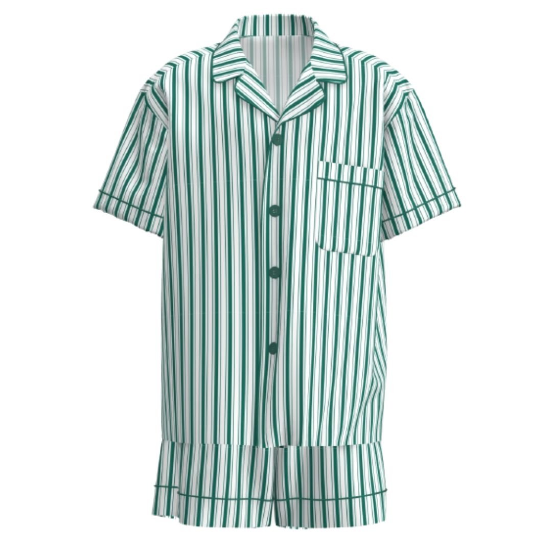 Men's Satin Personalised Pyjama Set - Green/White Stripes