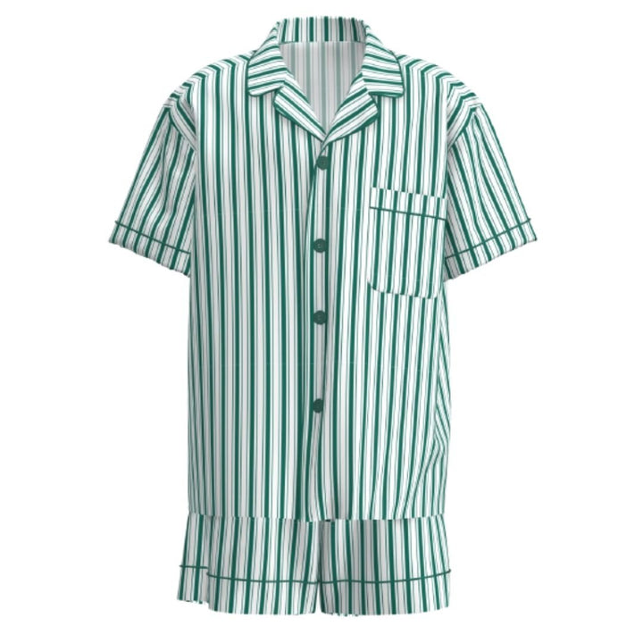 Men's Christmas Satin Personalised Pyjama Set - Green/White Stripes