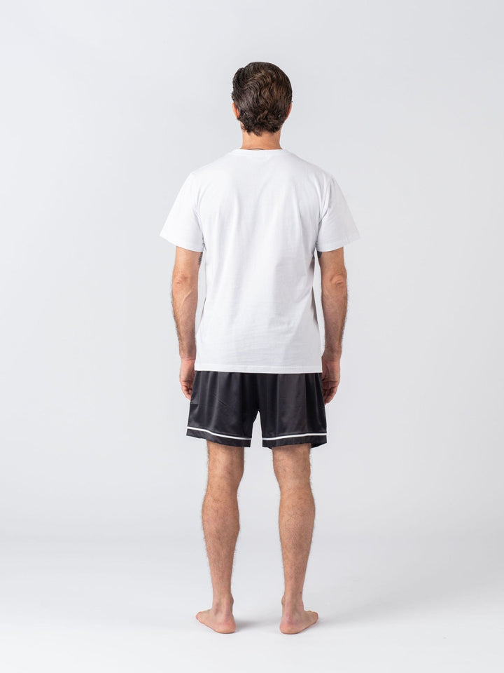 Men's Satin Personalised Pyjama Set - Cotton Shirt with Black Shorts