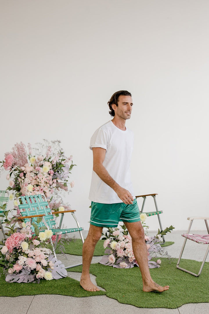 Men's Satin Personalised Pyjama Set - Cotton Shirt with Emerald Green Shorts