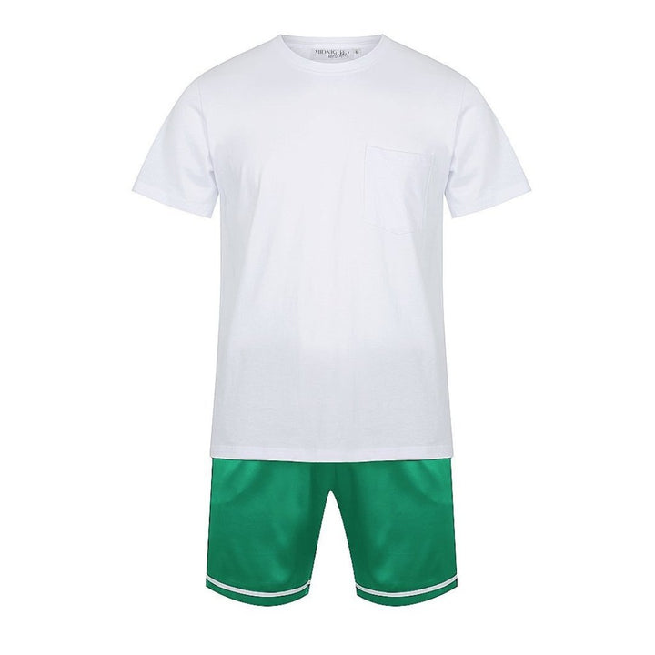 Men's Satin Personalised Pyjama Set - Cotton Shirt with Emerald Green Shorts