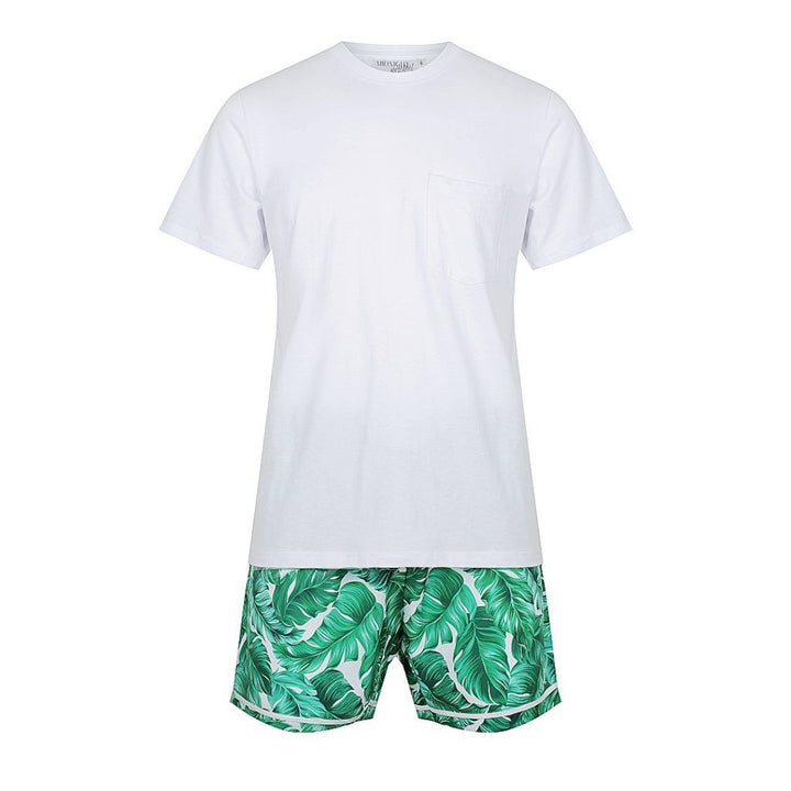 Men's Satin Personalised Pyjama Set - Cotton Shirt with Hamptons Print Shorts