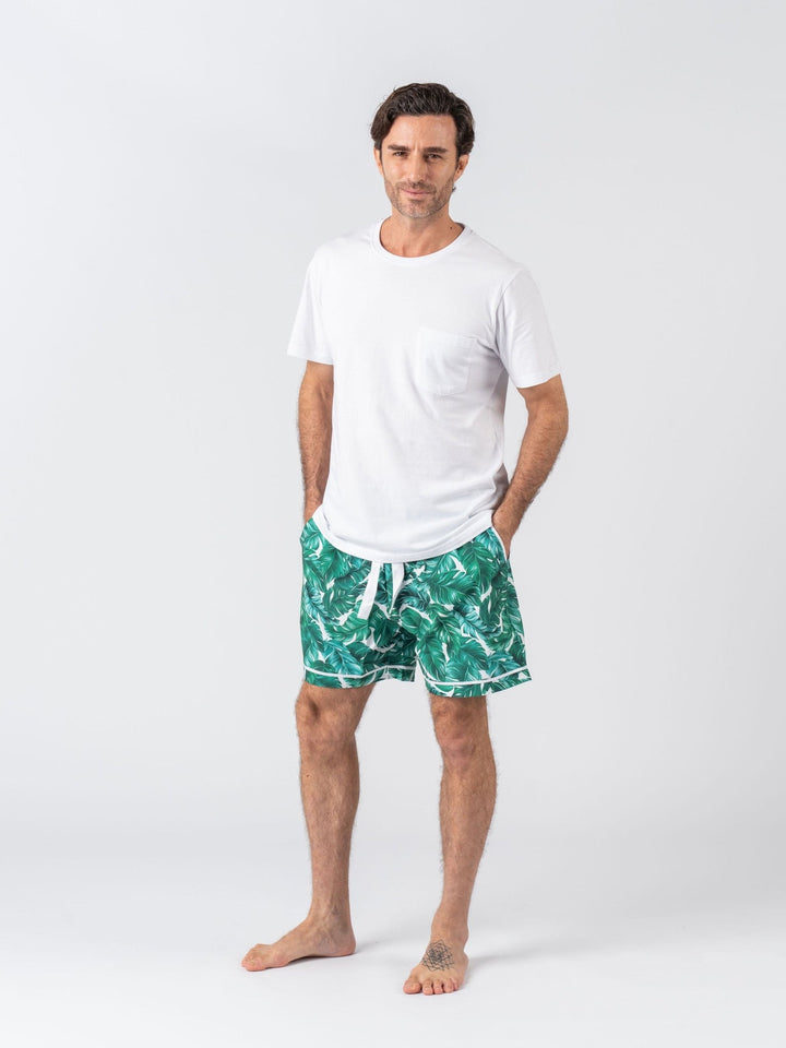 Men's Satin Personalised Pyjama Set - Cotton Shirt with Hamptons Print Shorts