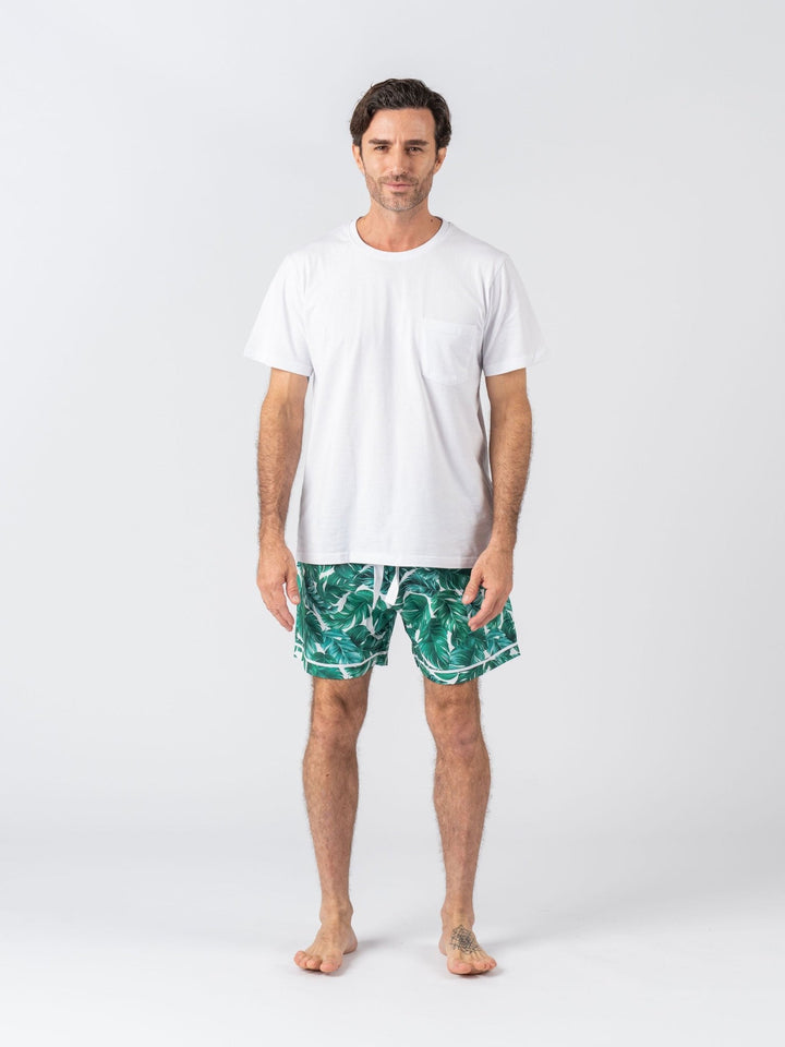 Men's Satin Personalised Pyjama Set - Cotton Shirt with Hamptons Print Shorts