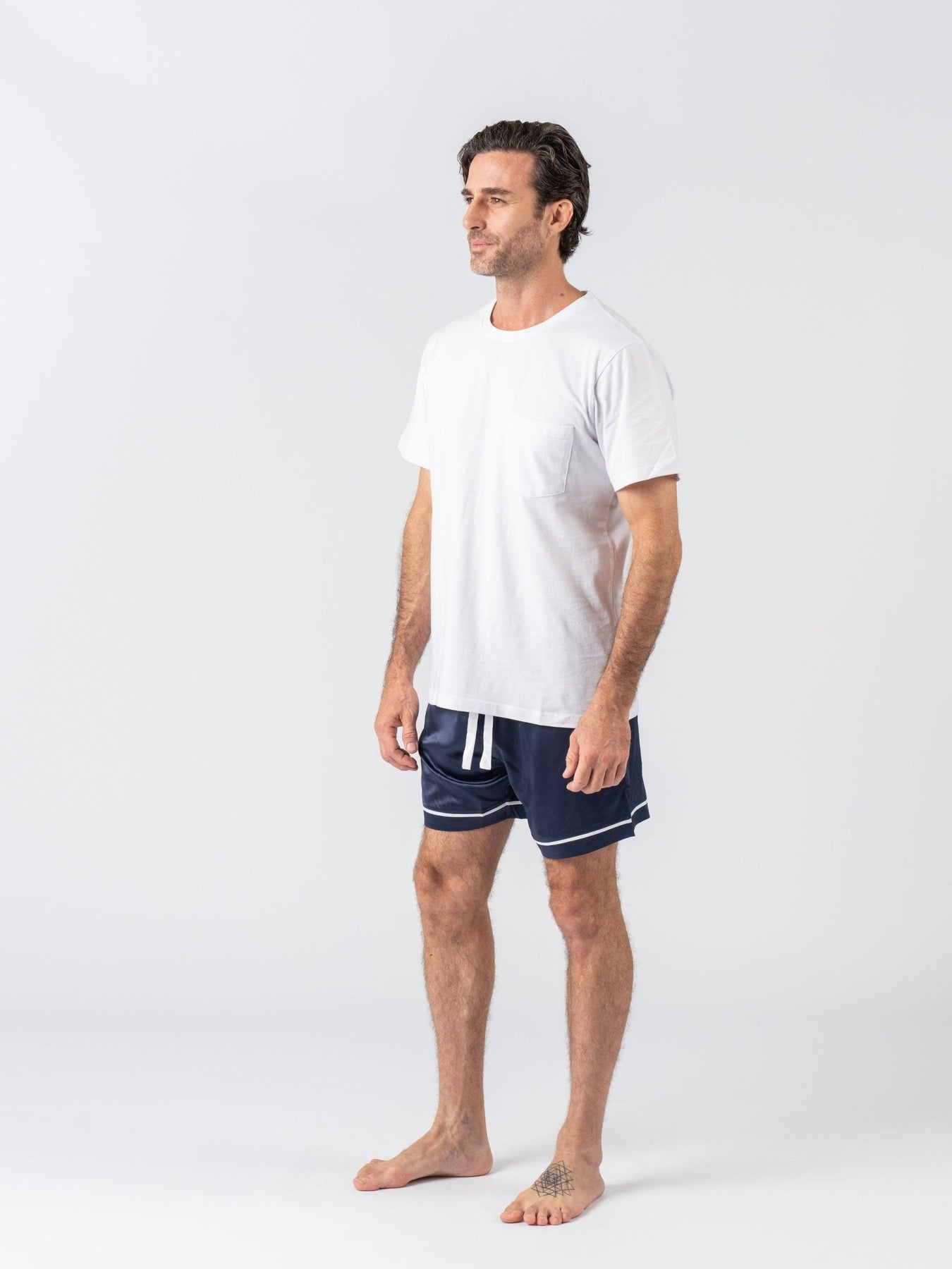 Men's Satin Personalised Pyjama Set - Cotton Shirt with Navy Shorts ...
