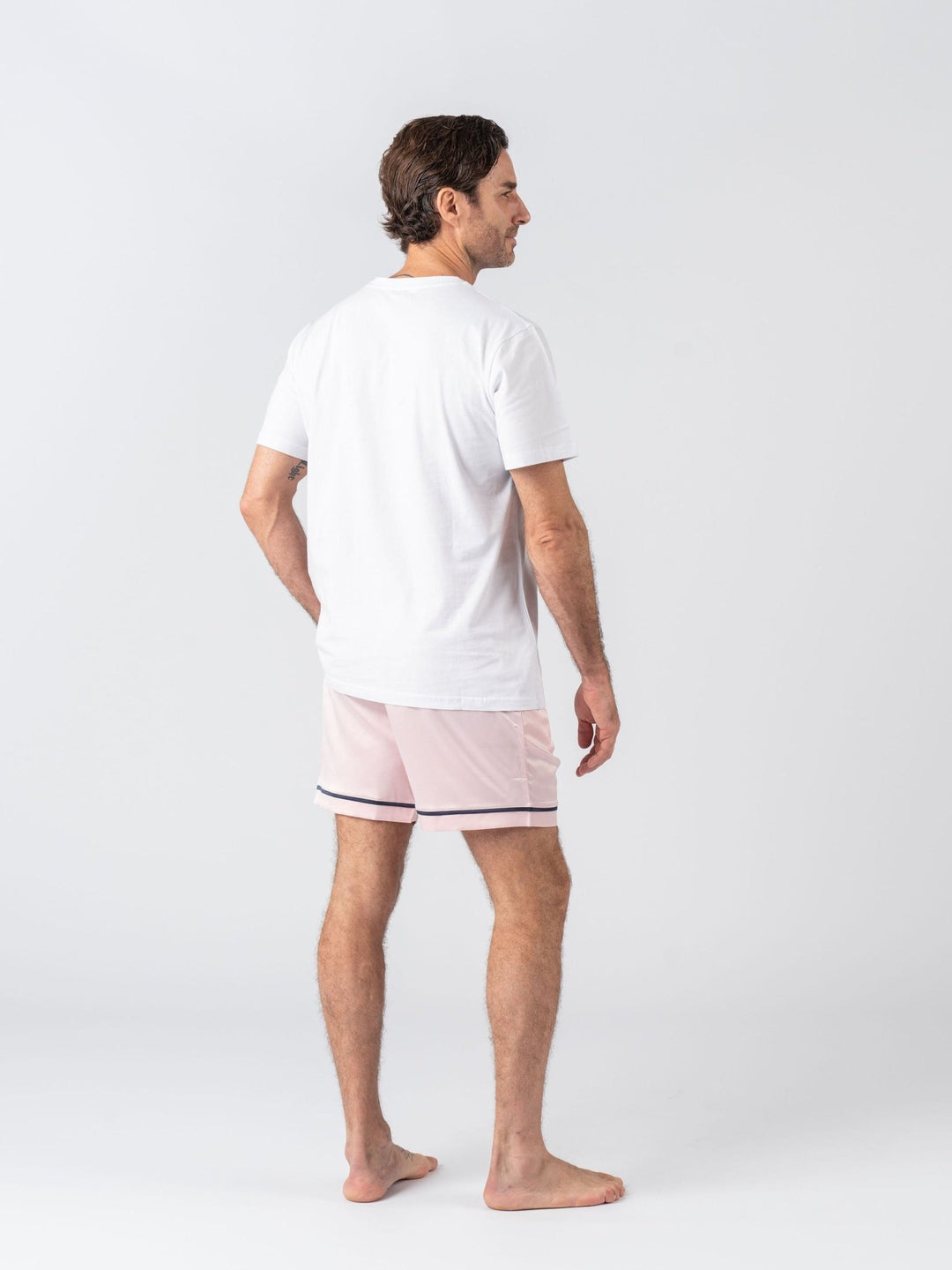 Men's Satin Personalised Pyjama Set - Cotton Shirt with Pink Shorts