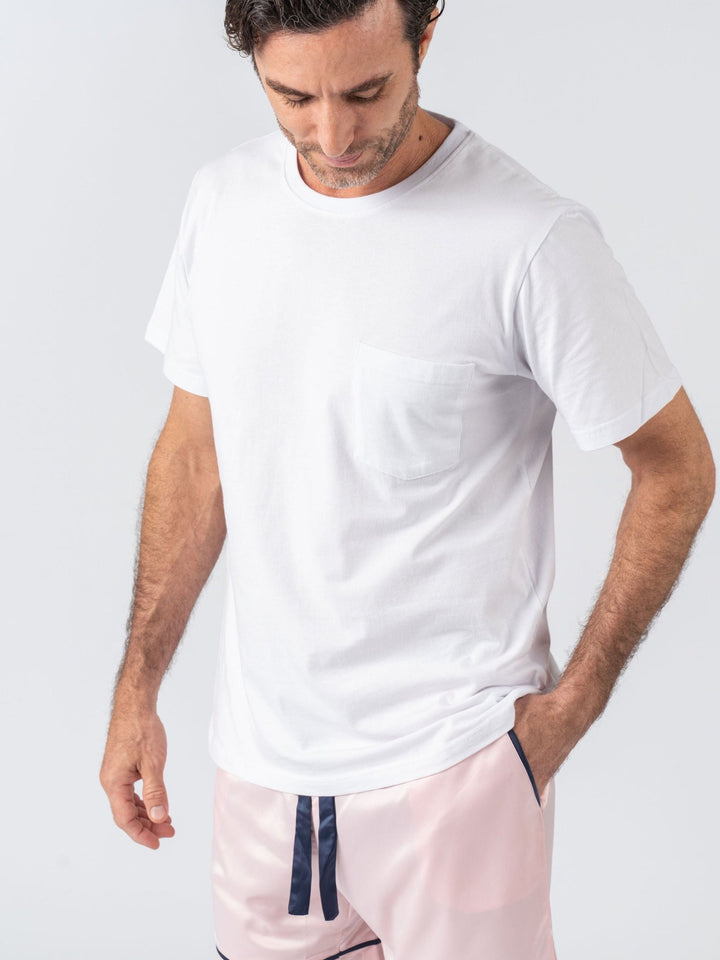 Men's Satin Personalised Pyjama Set - Cotton Shirt with Pink Shorts